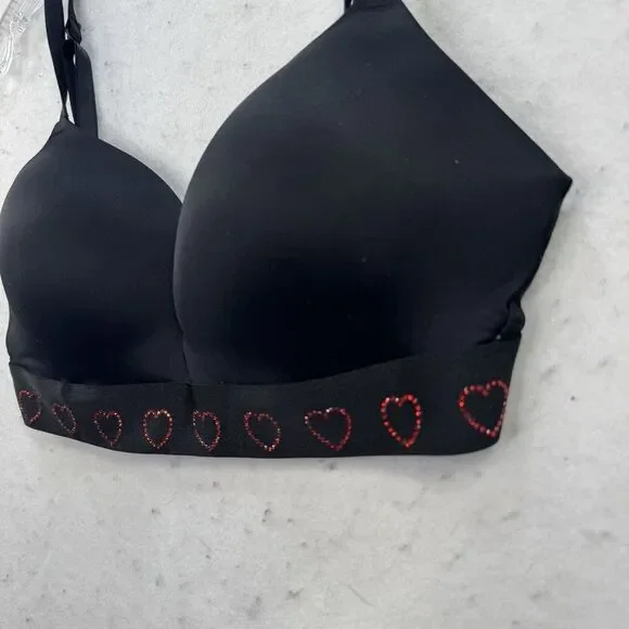 NEW - Victoria's Secret PINK Wear Everywhere Push Up Bra Size 36D Black Hearts - Picture 8 of 11